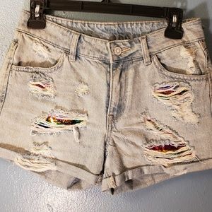 Rainbow Sequin Jean Shorts